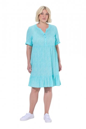 Ulla Popken 848724 Vestido estampado com folhos Turquesa - Vestidos - Vestidos para todos os tamanhos