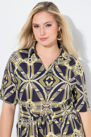 Ulla Popken 848789 Vestido midi estampado com bolsos Azul-marinho - Vestidos midi - Vestidos Midi Tamanhos Grandes