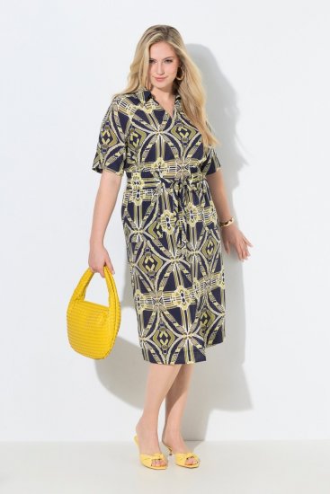 Ulla Popken 848789 Vestido midi estampado com bolsos Azul-marinho - Vestidos midi - Vestidos Midi Tamanhos Grandes