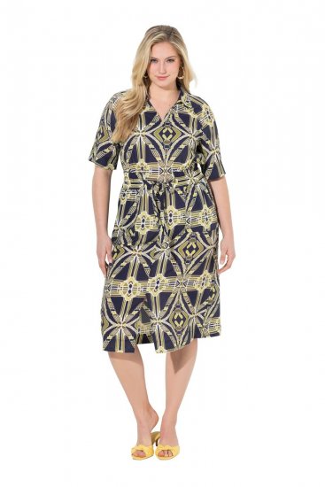 Ulla Popken 848789 Vestido midi estampado com bolsos Azul-marinho - Vestidos midi - Vestidos Midi Tamanhos Grandes