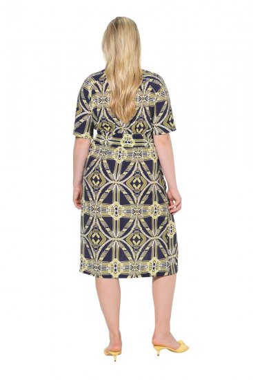 Ulla Popken 848789 Vestido midi estampado com bolsos Azul-marinho - Vestidos midi - Vestidos Midi Tamanhos Grandes