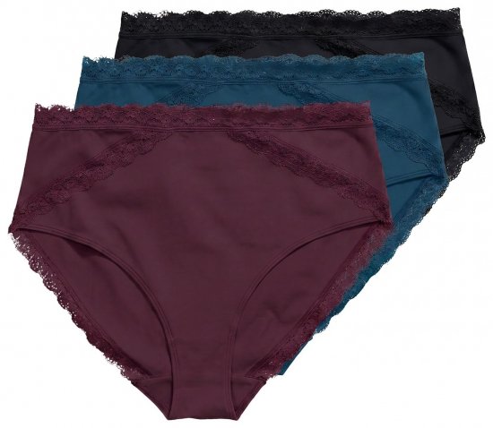 Ulla Popken 848803 Cuecas com renda pack de 3 Bordô - Cuecas - 