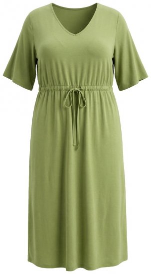 Ulla Popken 848829 Vestido midi de manga curta com cordão Verde claro - Vestidos midi - Vestidos Midi Tamanhos Grandes