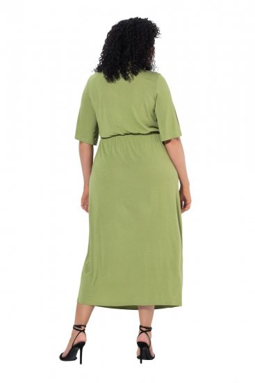 Ulla Popken 848829 Vestido midi de manga curta com cordão Verde claro - Vestidos midi - Vestidos Midi Tamanhos Grandes