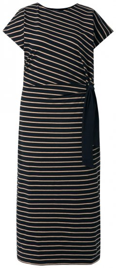 Ulla Popken 848921 Vestido de jersey às riscas com cinto para atar Preto - Vestidos maxi - Vestidos maxi plus size para mulher