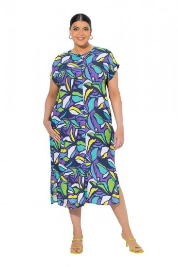 Ulla Popken 848980 Vestido camiseiro floral Lilás - Vestidos midi - Vestidos Midi Tamanhos Grandes