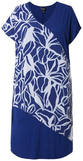 Ulla Popken 849033 Vestido de chiffon de manga curta com decote em V Azul-marinho - Vestidos - Vestidos para todos os tamanhos