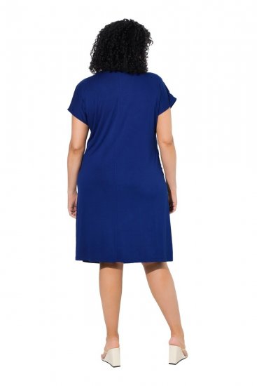 Ulla Popken 849033 Vestido de chiffon de manga curta com decote em V Azul-marinho - Vestidos - Vestidos para todos os tamanhos