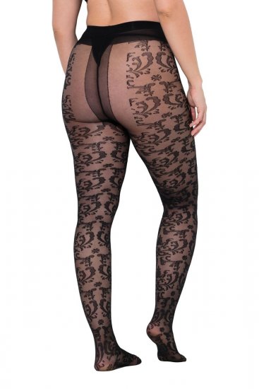 Ulla Popken 849055 Collants com flores Preto - Collants & meias - 