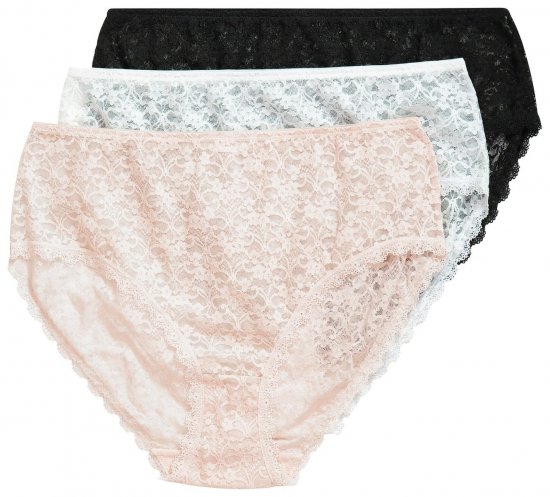 Ulla Popken 849194 Cuecas com flores com renda pack de 3 Preto - Cuecas - 