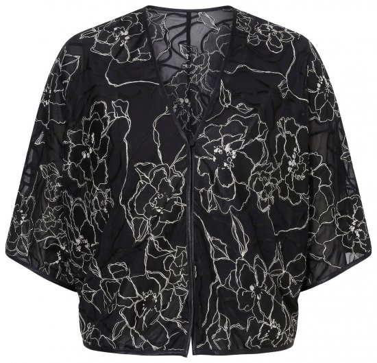 Ulla Popken 849213 Bolero bordado em mistura de seda Preto - Boleros - 
