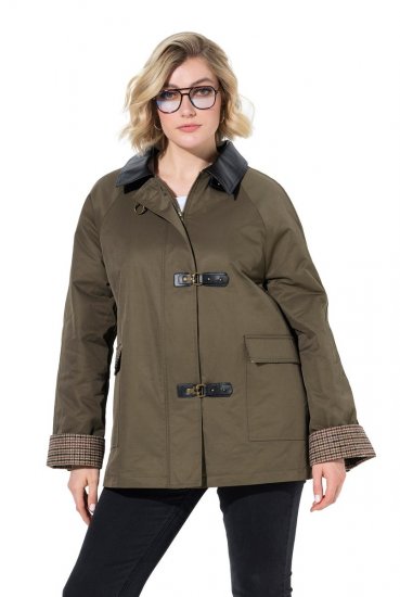 Ulla Popken 849246 Casaco em pele sintética Verde azeitona - Jaquetas - Casacos plus size para mulher