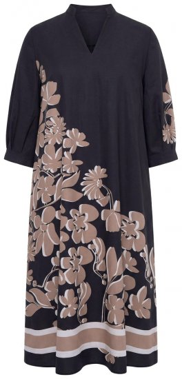 Ulla Popken 849423 Vestido floral com manga 3/4 Preto - Vestidos maxi - Vestidos maxi plus size para mulher