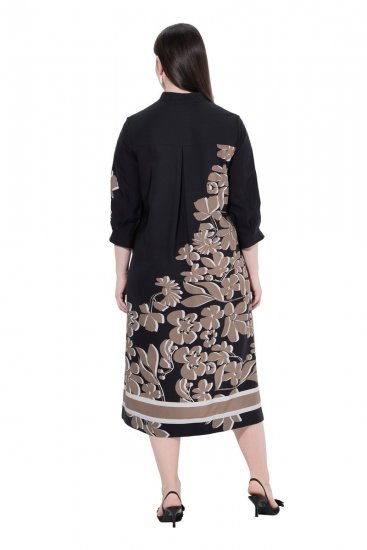 Ulla Popken 849423 Vestido floral com manga 3/4 Preto - Vestidos maxi - Vestidos maxi plus size para mulher