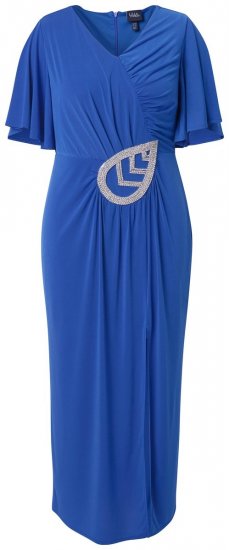 Ulla Popken 849530 Vestido de noite estampado com strass Azul real - Vestidos de noite - Vestidos de festa em tamanhos grandes