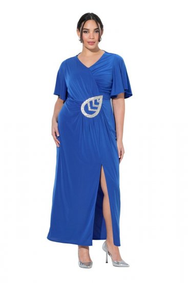 Ulla Popken 849530 Vestido de noite estampado com strass Azul real - Vestidos de noite - Vestidos de festa em tamanhos grandes