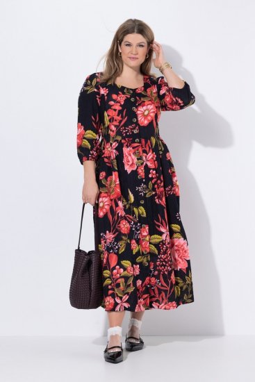Ulla Popken 849593 Vestido camiseiro floral Azul-marinho - Vestidos maxi - Vestidos maxi plus size para mulher
