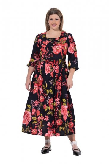 Ulla Popken 849593 Vestido camiseiro floral Azul-marinho - Vestidos maxi - Vestidos maxi plus size para mulher