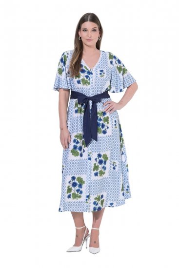 Ulla Popken 849662 Vestido camiseiro floral Branco sujo - Vestidos midi - Vestidos Midi Tamanhos Grandes