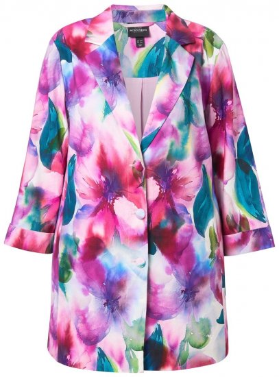 Ulla Popken 849728 Blazer floral em mistura de linho Branco - Blazers e Coletes - Blazers em Tamanhos Grandes