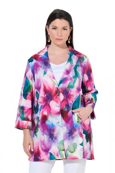 Ulla Popken 849728 Blazer floral em mistura de linho Branco - Blazers e Coletes - Blazers em Tamanhos Grandes