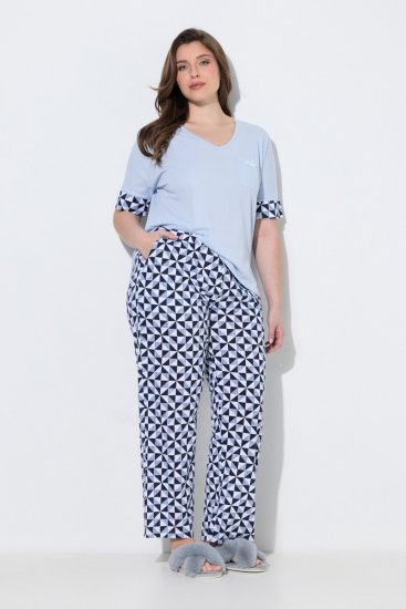 Ulla Popken 849850 Pijama aos quadrados Azul claro - Pijamas/Loungewear - 