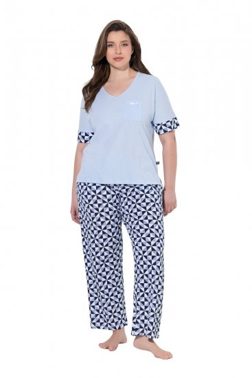 Ulla Popken 849850 Pijama aos quadrados Azul claro - Pijamas/Loungewear - 