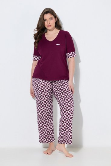 Ulla Popken 849850 Pijama aos quadrados Vermelho baga - Pijamas/Loungewear - 