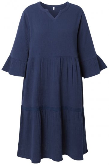 Ulla Popken 849856 Vestido com folhos Azul-marinho - Vestidos midi - Vestidos Midi Tamanhos Grandes