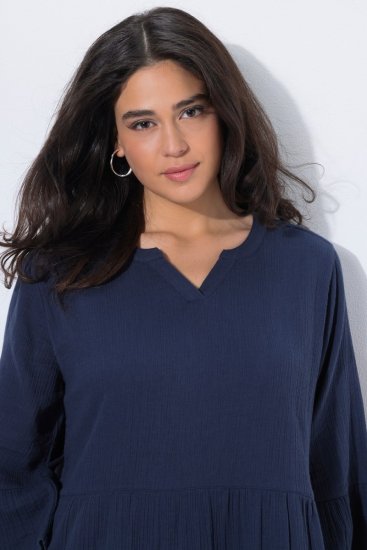 Ulla Popken 849856 Vestido com folhos Azul-marinho - Vestidos midi - Vestidos Midi Tamanhos Grandes
