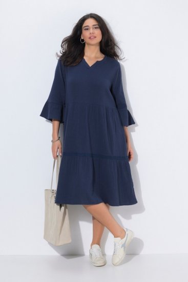 Ulla Popken 849856 Vestido com folhos Azul-marinho - Vestidos midi - Vestidos Midi Tamanhos Grandes