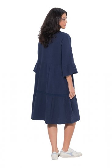Ulla Popken 849856 Vestido com folhos Azul-marinho - Vestidos midi - Vestidos Midi Tamanhos Grandes