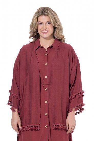 Ulla Popken 849860 Quimono Vermelho ferrugem - Cardigans - Casacos de malha femininos plus size
