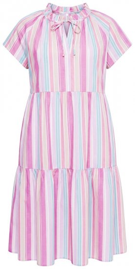 Ulla Popken 849969 Vestido midi às riscas com folhos Rosa - Vestidos midi - Vestidos Midi Tamanhos Grandes