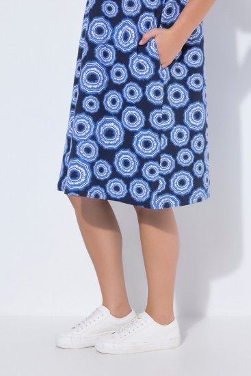 Ulla Popken 850121 Vestido de jersey de manga curta com decote em V Azul - Vestidos em jersey - 