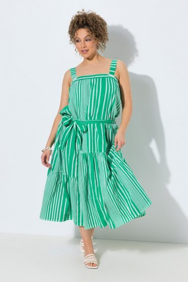 Ulla Popken 850197 Vestido às riscas com folhos Verde - Vestidos de verão - Vestidos de verão plus size