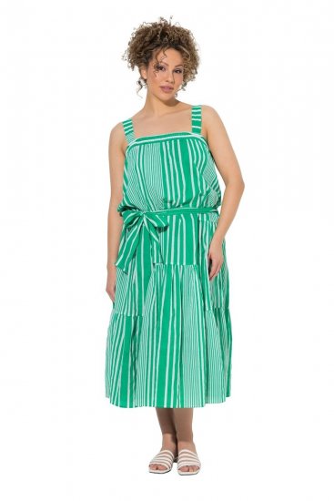 Ulla Popken 850197 Vestido às riscas com folhos Verde - Vestidos de verão - Vestidos de verão plus size
