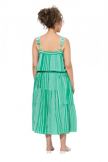 Ulla Popken 850197 Vestido às riscas com folhos Verde - Vestidos de verão - Vestidos de verão plus size
