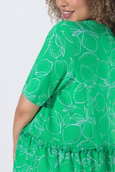 Ulla Popken 850204 Vestido de jersey de manga curta com decote em V Verde - Vestidos em jersey - 