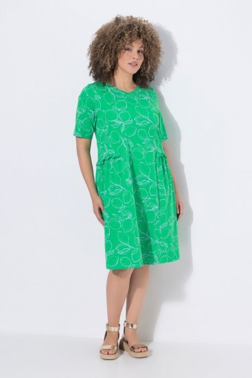Ulla Popken 850204 Vestido de jersey de manga curta com decote em V Verde - Vestidos em jersey - 