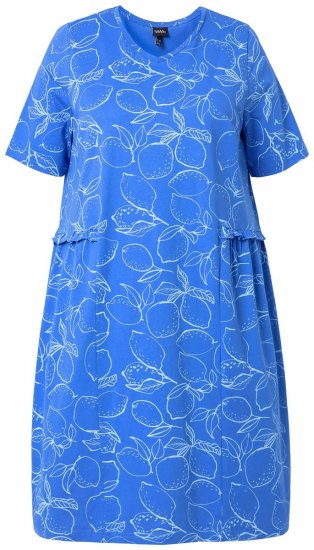 Ulla Popken 850204 Vestido t-shirt estampado com folhos Azul - Vestidos em jersey - 