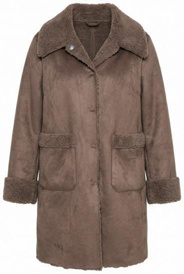 Ulla Popken 850251 Sobretudo teddy Castanho claro - Casacos - Casacos de Mulher em Tamanhos Grandes
