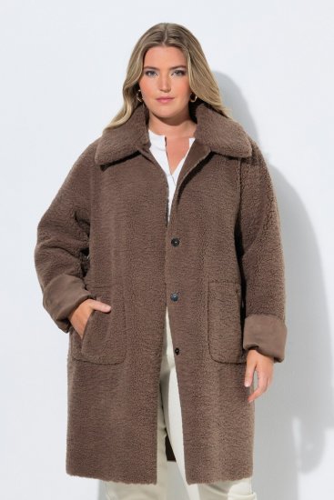 Ulla Popken 850251 Sobretudo teddy Castanho claro - Casacos - Casacos de Mulher em Tamanhos Grandes