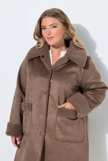 Ulla Popken 850251 Sobretudo teddy Castanho claro - Casacos - Casacos de Mulher em Tamanhos Grandes