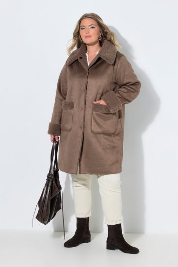 Ulla Popken 850251 Sobretudo teddy Castanho claro - Casacos - Casacos de Mulher em Tamanhos Grandes