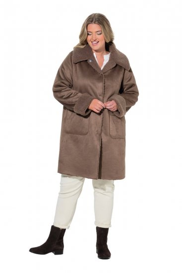 Ulla Popken 850251 Sobretudo teddy Castanho claro - Casacos - Casacos de Mulher em Tamanhos Grandes