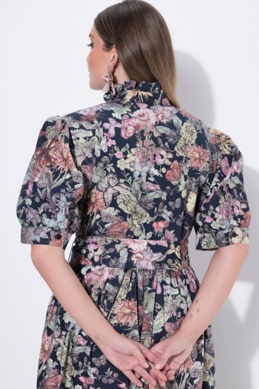 Ulla Popken 850298 Vestido camiseiro floral Azul-marinho - Vestidos maxi - Vestidos maxi plus size para mulher