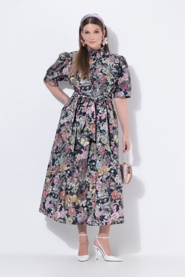 Ulla Popken 850298 Vestido camiseiro floral Azul-marinho - Vestidos maxi - Vestidos maxi plus size para mulher