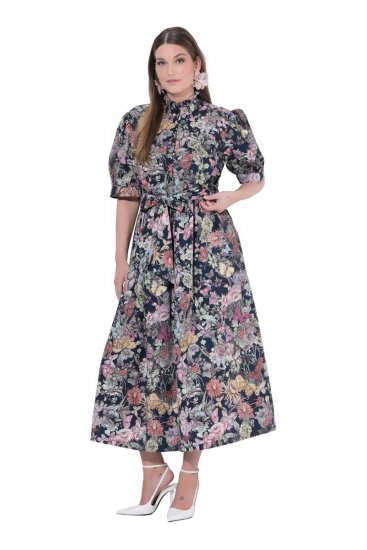 Ulla Popken 850298 Vestido camiseiro floral Azul-marinho - Vestidos maxi - Vestidos maxi plus size para mulher