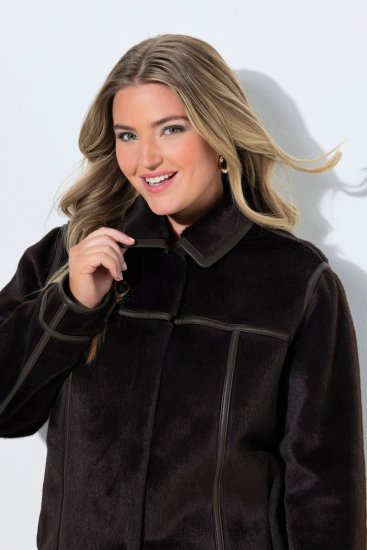 Ulla Popken 850310 Casaco de pelo sintético Castanho escuro - Jaquetas - Casacos plus size para mulher